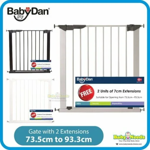 BabyDan Premier Pressure Indicator Gate with 2pcs Extension ( Black/White/Silver )