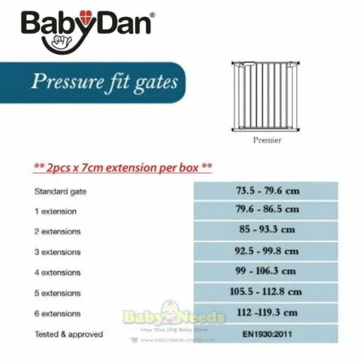 BabyDan Premier Pressure Indicator Gate with 2pcs Extension ( Black/White/Silver ) - Image 2
