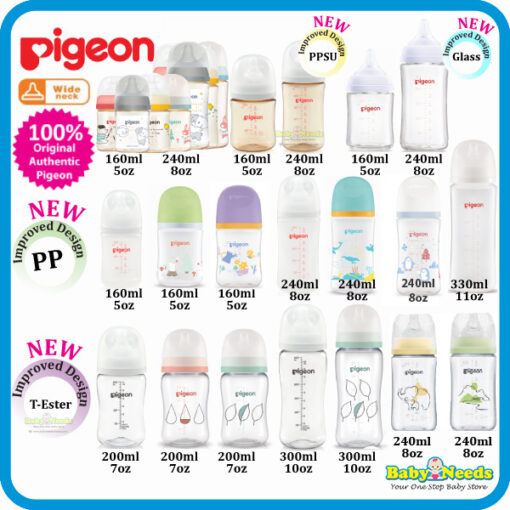 Pigeon Wide Neck PPSU/PP/Glass/T-Ester Bottle with Peristaltic Nipple
