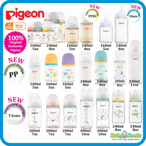 Pigeon Wide Neck PPSU/PP/Glass/T-Ester Bottle with Peristaltic Nipple