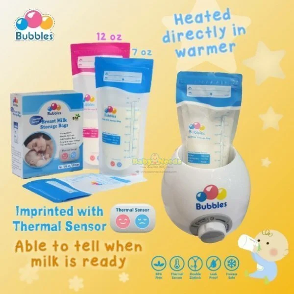 Bubbles Thermal Sensor Double Ziplock Breastmilk Storage Bag 3.4oz/5oz/7oz/12oz - Image 3