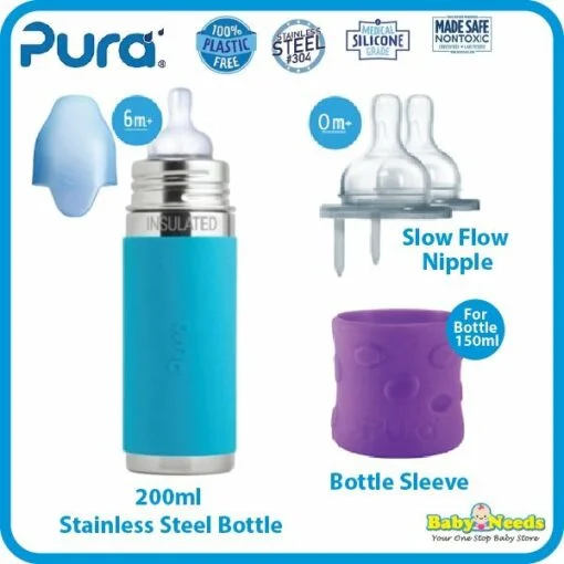 Pura Kiki Insulated Stainless Steel Baby Bottle /Nipple/Sleeve