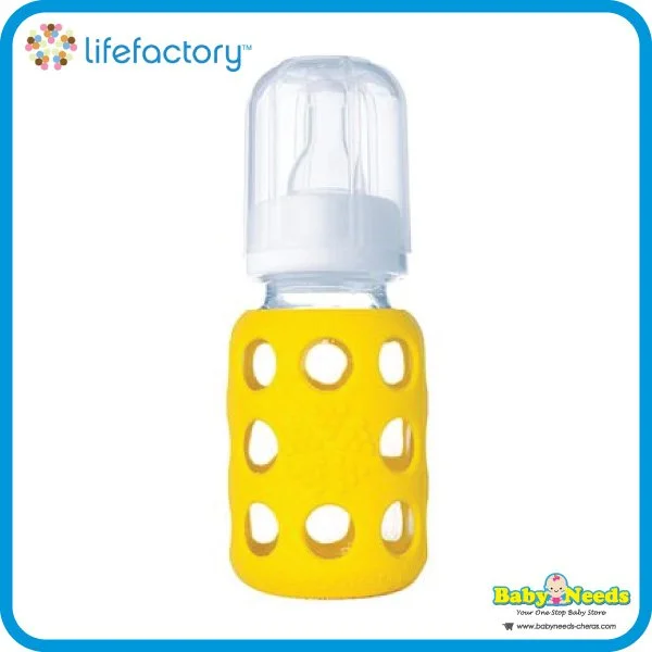 Lifefactory 4 oz Glass Baby Bottle with Silicone Sleeve (Yellow)