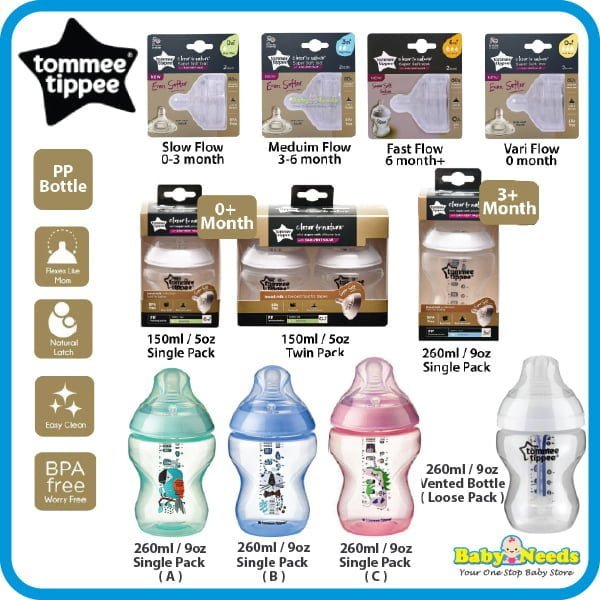 Tommee Tippee Closer to Nature PP Bottle 125ml/260ml/Teat - Baby Needs  Online Store Malaysia
