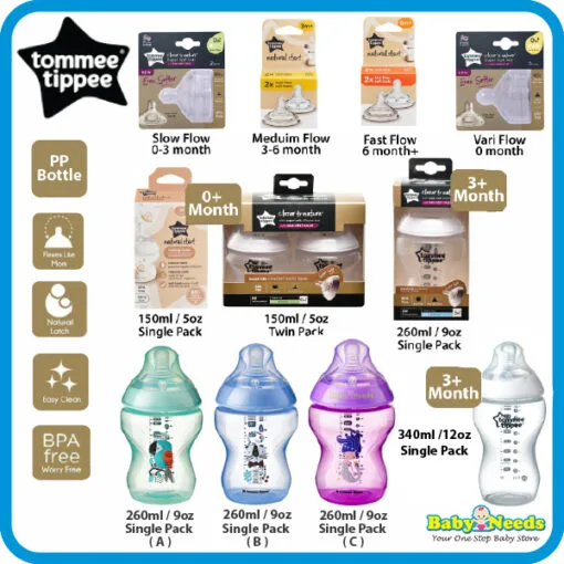 Tommee Tippee Closer to Nature PP Bottle 125ml/260ml/Teat
