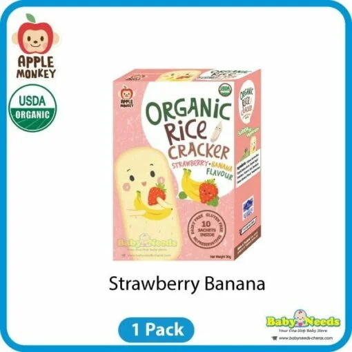 Apple Monkey Organic Baby Rice Cracker (Corn/S.Berry Banana/B.Berry S.Berry/Pumpkin/Sweet Potato/Spinach/Yogurt) - Image 3