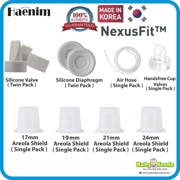 Haenim NexusFit Breast Pump Silicone Valve/Diaphragm/Air Hose/Areola Shield