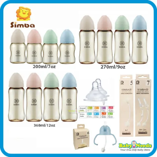 Simba PPSU Wide Neck Feeding Bottle Allonge 200ml/270ml/360ml/Cross/Round Hole Teat