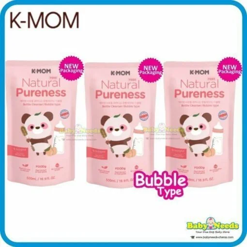 K-Mom Natural Pureness Feeding Bottle Cleanser Bubble Type Refill (3 pack)
