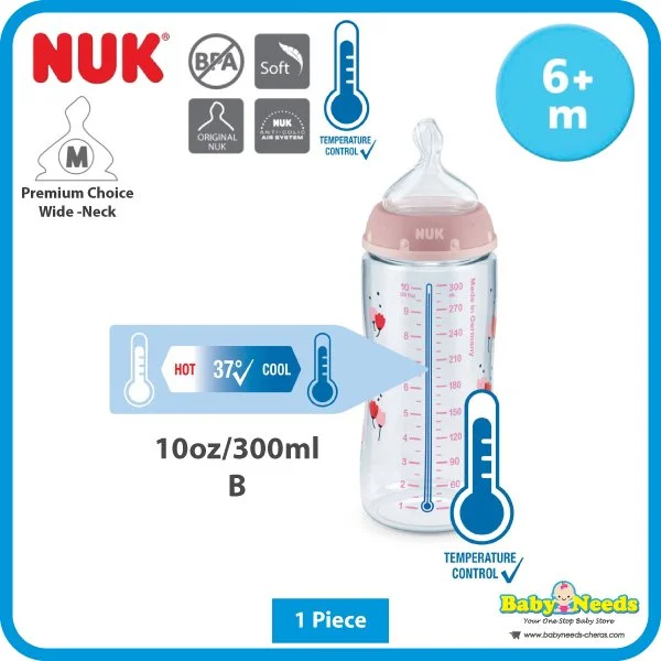 Nuk Premium Choice+ Wide Neck PP Bottle Temperature Control with Silicone Teat 150ml/300ml - Image 5
