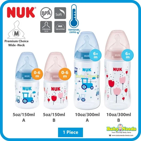 Nuk Premium Choice+ Wide Neck PP Bottle Temperature Control with Silicone Teat 150ml/300ml