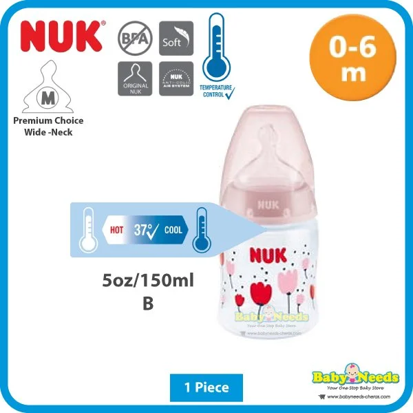 Nuk Premium Choice+ Wide Neck PP Bottle Temperature Control with Silicone Teat 150ml/300ml - Image 3