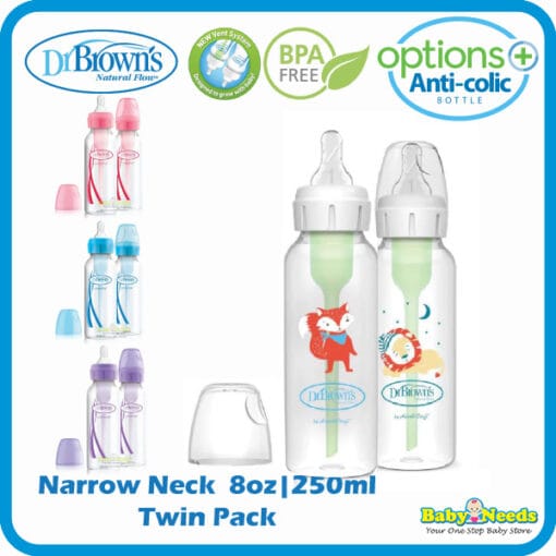 Dr Brown's Options+ PP Narrow Neck Bottle Twin Pack ( 8oz/250ml ) [NEW Version]