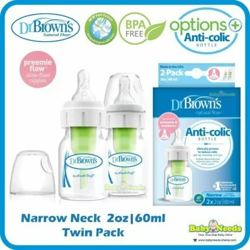 Dr Brown's Options+ PP Narrow Neck Bottle Twin Pack Preemie Flow ( 2oz/60ml ) [NEW Version]