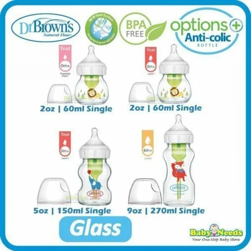 Dr Brown's Options+ Glass Wide Neck Single Bottle 60ml/150ml/270ml [NEW Version]