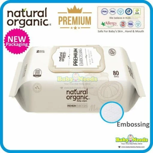 Natural Organic Baby Wipes Premium Embossing 80 sheets (1pack)