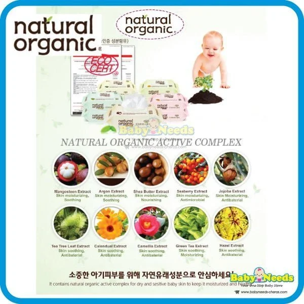Natural Organic Baby Wipes Original Embossing 100 sheets (5pack Free 1pack 30 sheets) - Image 5