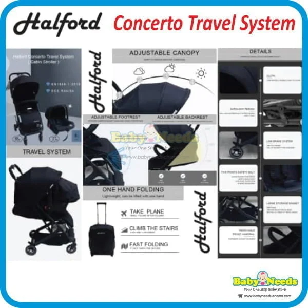 Halford Concerto Travel System (Cabin Size Baby Stroller+Baby Carrier Car Seat) - Image 2