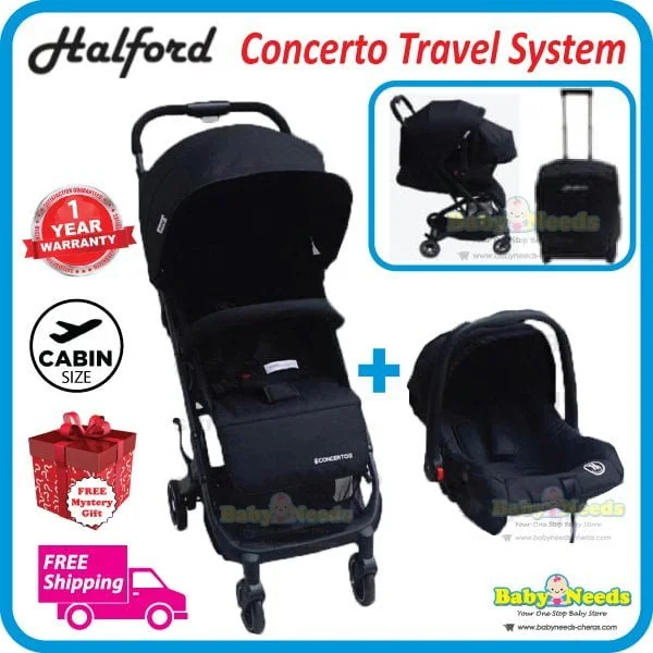 Halford Concerto Travel System (Cabin Size Baby Stroller+Baby Carrier Car Seat)