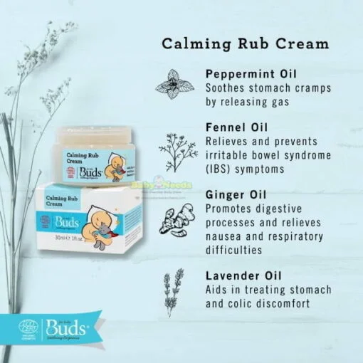 Buds Soothing Organics Calming Tummy Rub Cream 30ml/50ml - Image 2