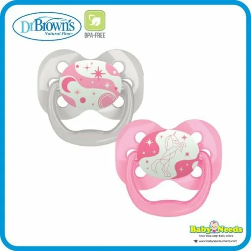 Dr Brown's Advantage Pacifiers Glow in the Dark Stage 1 (0-6m)/Stage 2 (6-18m) 2pcs - Image 2