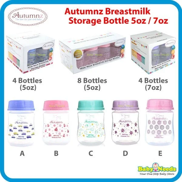 Autumnz Breastmilk Storage Bottles Wide Neck 5oz/7oz (4/8 Bottles)