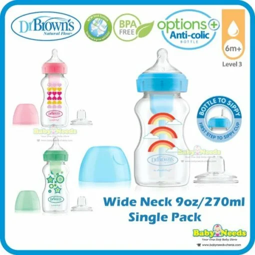 Dr Brown’s Options+ Wide-Neck Baby Bottle and Sippy Spout Starter Kit