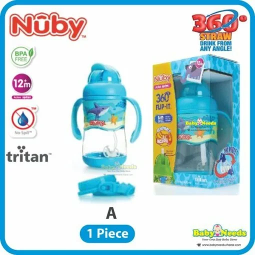 Nuby Tritan Flip-It With 3D Vinyl Wrap With Weighted Straw Drinking Bottle 400ml - Image 2