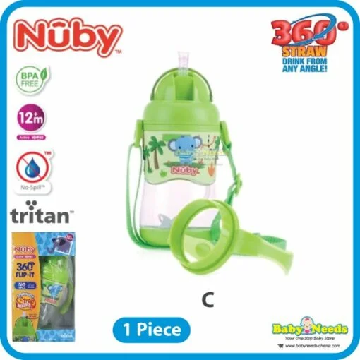 Nuby Tritan Flip-It With 3D Vinyl Wrap With Weighted Straw Drinking Bottle 400ml - Image 4