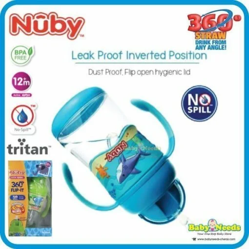 Nuby Tritan Flip-It With 3D Vinyl Wrap With Weighted Straw Drinking Bottle 400ml - Image 7