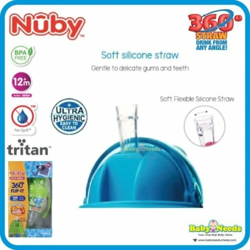 Nuby Tritan Flip-It With 3D Vinyl Wrap With Weighted Straw Drinking Bottle 400ml - Image 6