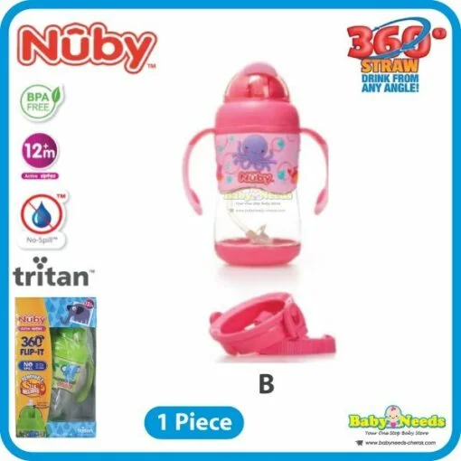 Nuby Tritan Flip-It With 3D Vinyl Wrap With Weighted Straw Drinking Bottle 400ml - Image 3