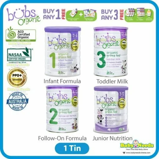 Bubs Organic Grass Fed Infant Formula Milk 800g Stage 1/Stage 2/Stage 3/Junior Nutrition