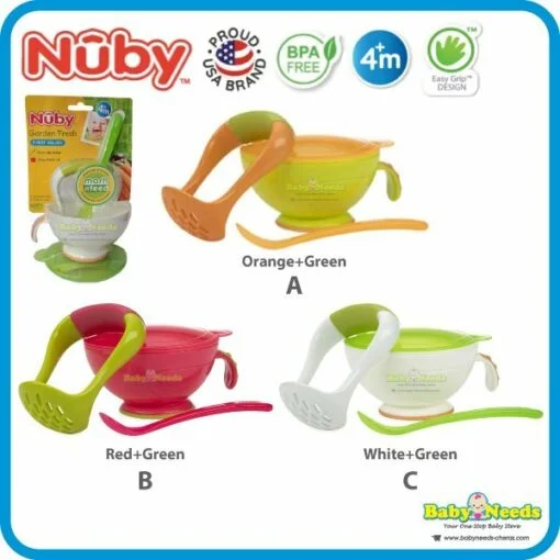 Nuby Garden Fresh Mash N Feed Bowl with Spoon and Food Masher