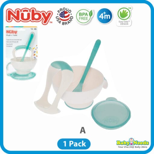 Nuby Garden Fresh Mash N Feed Bowl with Spoon and Food Masher - Image 2