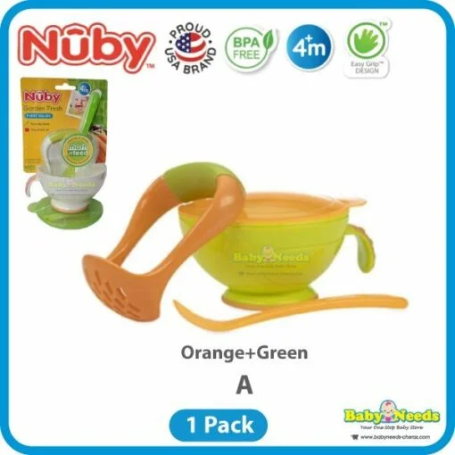 Nuby Garden Fresh Mash N Feed Bowl with Spoon and Food Masher - Image 2