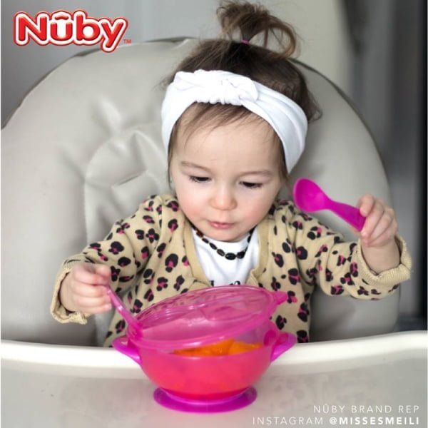 Nuby Easy Go Suction Bowl & Spoon with Lid - Durable - BPA Free -Multiple  Colors
