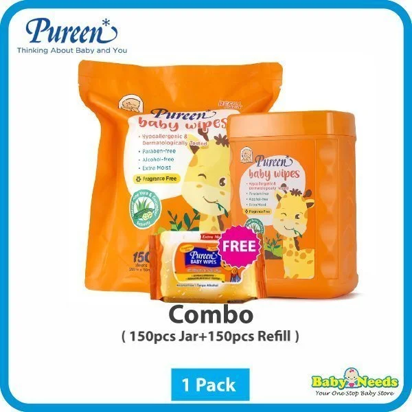 Pureen Extra Moist Baby Wipes Fragrance Free (30pcs/100pcs/150pcs Jar/150pcs Refill) - Image 5