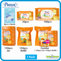 Pureen Extra Moist Baby Wipes Fragrance Free (30pcs/100pcs/150pcs Jar/150pcs Refill)