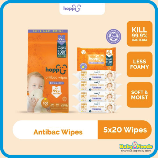 Hoppi Premium Baby Wet Wipes/Antibacterial Wipes/Glacier (20pcs x 5Packs/80pcs x 3Packs/80pcs) - Image 4