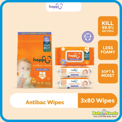 Hoppi Premium Baby Wet Wipes/Antibacterial Wipes/Glacier (20pcs x 5Packs/80pcs x 3Packs/80pcs) - Image 3