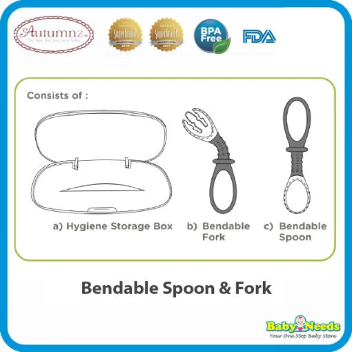 Autumnz Baby Soft Silicone Spoon/Bendable Spoon & Fork Set - Image 5