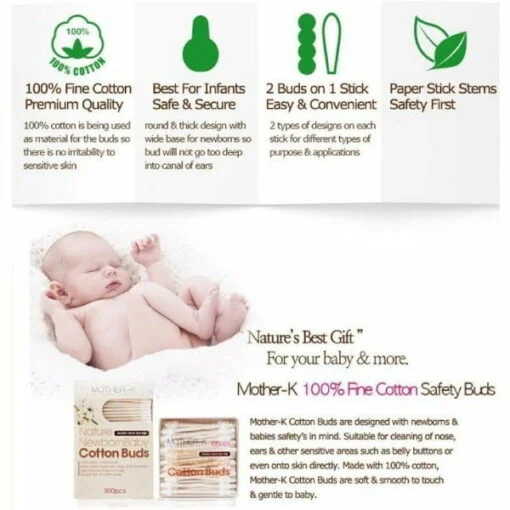 K-Mom Mother-K Hygiene Cotton Buds (300pcs) - Image 2
