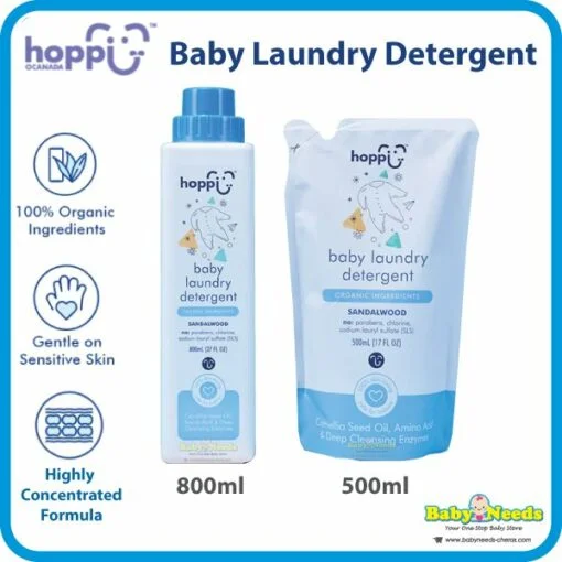 Hoppi Organic Baby Laundry Detergent 800ml/500ml Refill