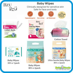 BZU BZU Anti Bacterial/Ultra Gentle Fragrance Free Baby Wet Wipes/Oral Wipes/Cotton Buds