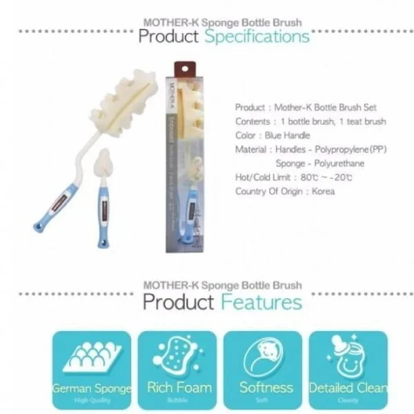 K-Mom Mother-K Baby Bottle Sponge Brush 2 Kinds Of Sets - Image 2