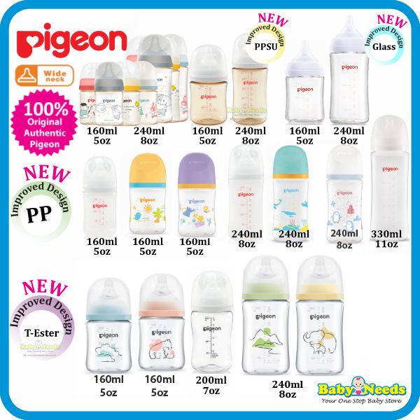 Pigeon Wide Neck PPSU/PP/Glass/T-Ester Bottle with Peristaltic Nipple
