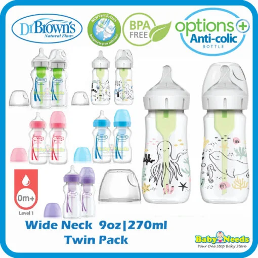 Dr Brown's Options+ PP Wide Neck Twin Bottle ( 9oz/270ml ) [NEW Version]