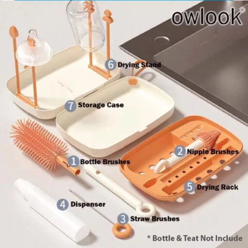 Owlook Travel Baby Bottle Brush Cleaning & Drying Rack Set - Image 2