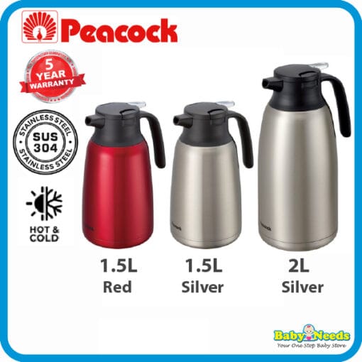 Peacock Stainless Steel SUS304 Thermos Insulated Vacuum Carafe 1.5L/2.0L